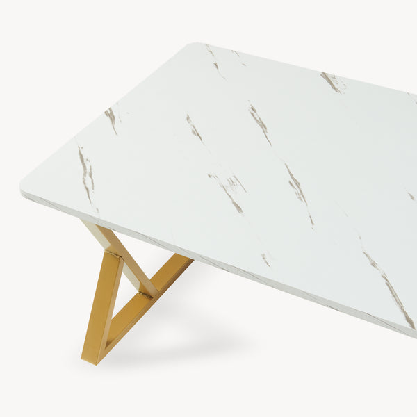 Masă de cafea Nolu 120x60x46 cm, culoare aurie/efect marmură, alb [en.casa]