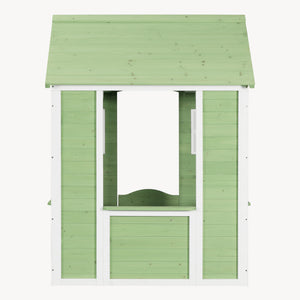 Casuta gradina joaca copii cu ferestre si ghivece pentru flori Kuoldsvin 144x107x90 cm verde/alb [en.casa]