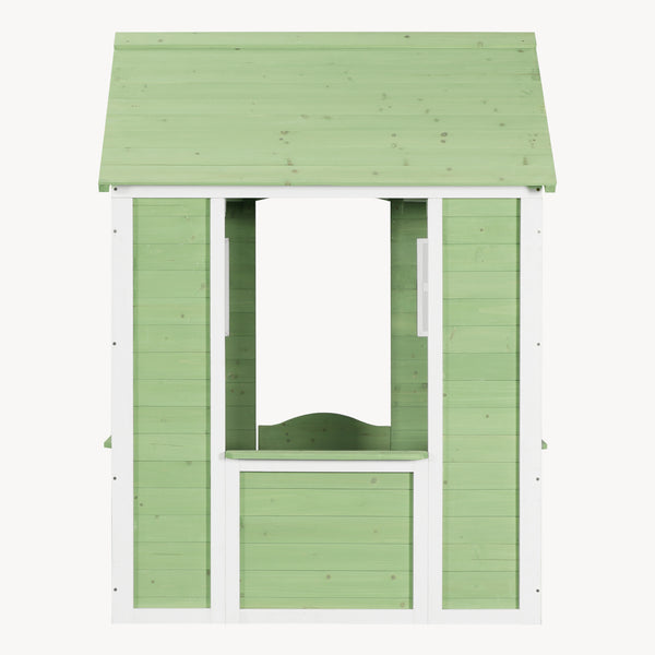 Casuta gradina joaca copii cu ferestre si ghivece pentru flori Kuoldsvin 144x107x90 cm verde/alb [en.casa]