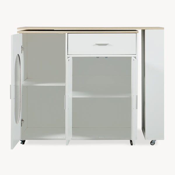 Insulă de bucătărie pe roți cu blat de lucru rotativ Kudebola 115x40x94 cm aspect stejar/alb [en.casa]
