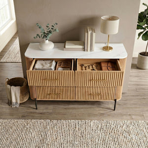 Comodă Kokunse cu 6 sertare 120x42x78 cm aspect stejar [en.casa]