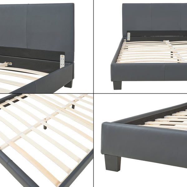 Corium® Pat frantuzesc modern, tapitat Aragon, Corium,  imitatie de piele,140 x 200 cm, gri inchis, fara saltea