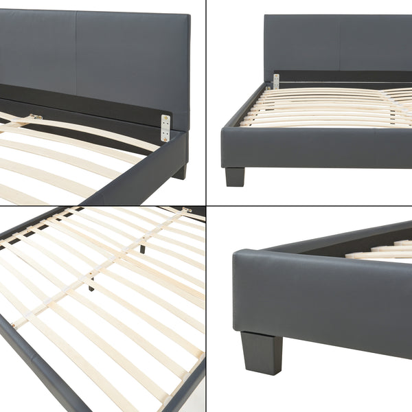 Corium® Pat frantuzesc modern, tapitat Rioja, imitatie de piele,180 x 200 cm, gri inchis, fara saltea