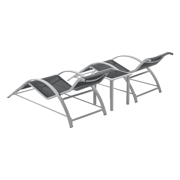 Set mobilier gradina Binetto 2 sezlonguri 1 masa gri/negru [en.casa]