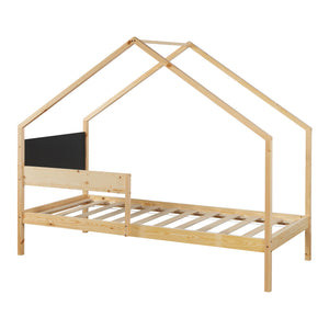 Pat casuta copii cu pat extensibil 200x90cm 100kg natur negru [en.casa]