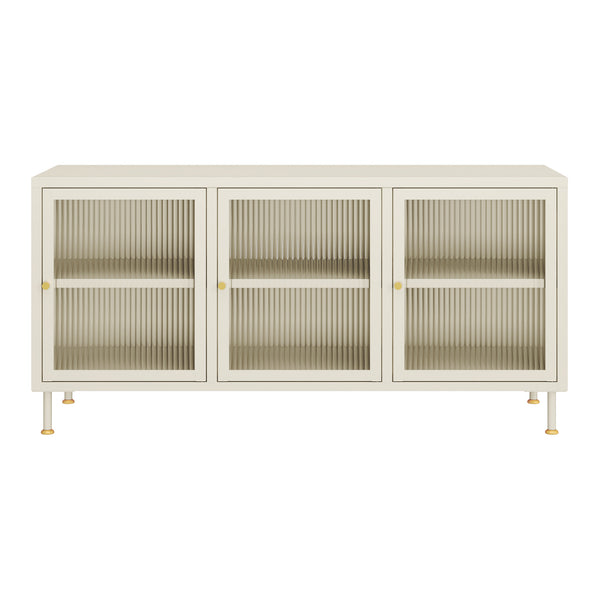 Comoda TV Lindau 120x40x59 cm cu 3 usi crem deschis [en.casa]