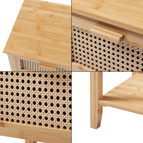 Noptiera cu sertar Leirfjord 60x40x35cm bambus plastic natur [en.casa]