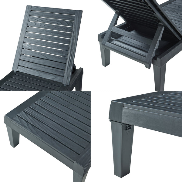 Sezlong Ateleta 172x58x73,5cm plastic negru reglabil in 5 trepte [casa.pro]