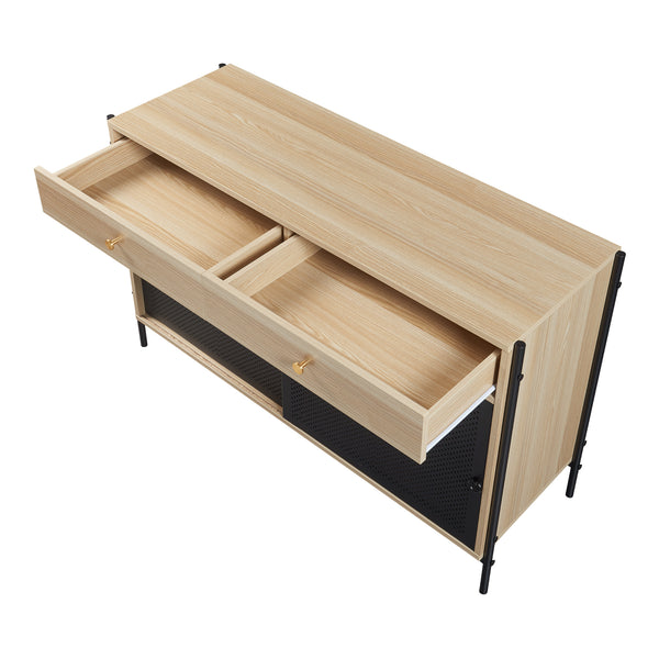 Comoda TV cu 2 usi glisante Tysnes 120x40x75cm PAL metal efect stejar/negru [en.casa]