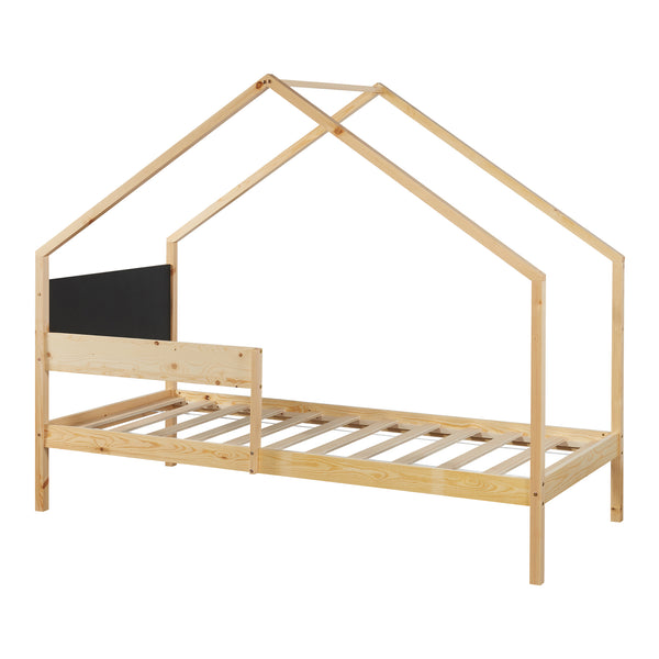 Pat casuta copii cu pat extensibil si 2 saltele Sodankylä 200x90cm natur negru [en.casa]