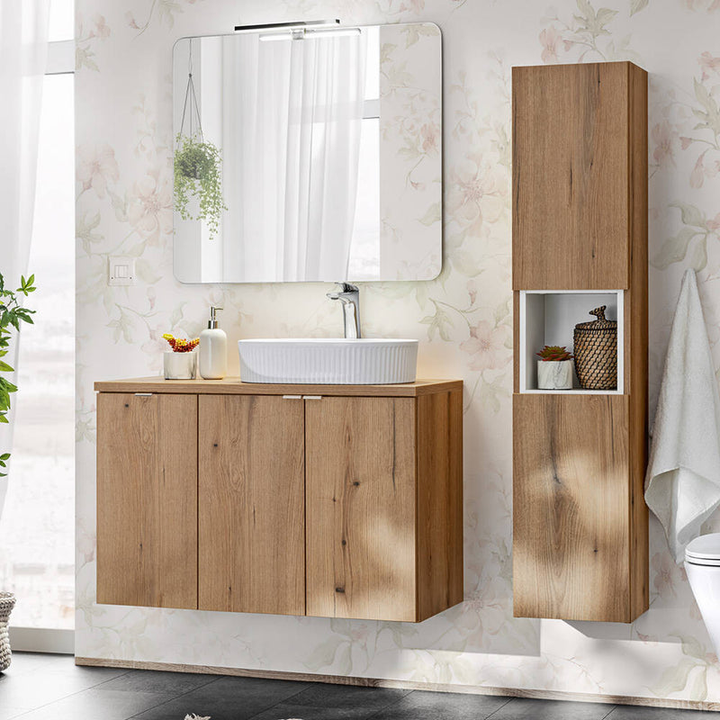 Schiță cotată Dulap baie model Coast Evoke Oak Newport 30x140x25cm efect stejar cu 2 usi [en.casa]