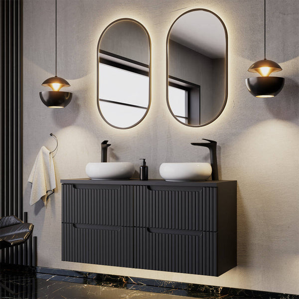 Set 2 dulap baie cu 2 lavoare Newport 120,4x71,5x40cm negru [en.casa]