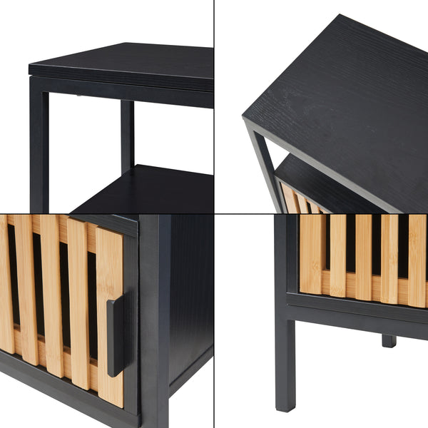 Noptiera Luniehti 58x40x33 cm negru natur [en.casa]