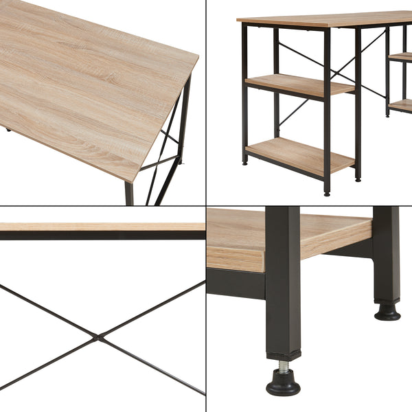 Birou de colt Klirurud 150x150x75 negru/efect lemn stejar [en.casa]