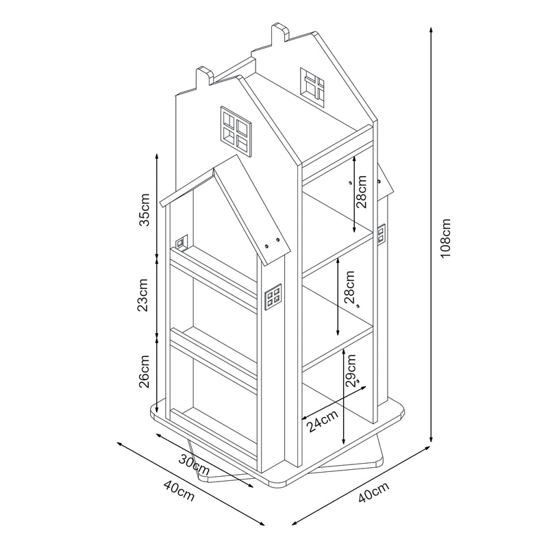 Schiță cotată Raft rotativ pentru copii, Vipsali, 108x40x40 cm [en.casa]