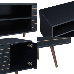 Comoda TV cu 2 usi Vare 160x40x65 cm negru/efect nuc [en.casa]