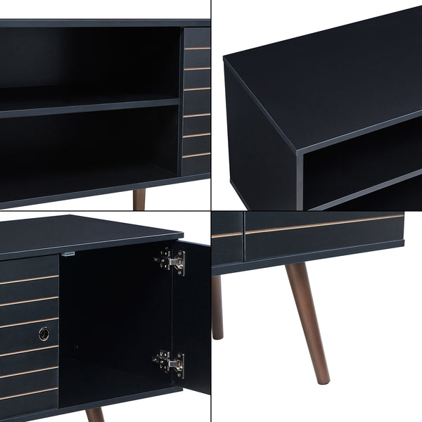 Comoda TV cu 2 usi Vare 160x40x65 cm negru/efect nuc [en.casa]