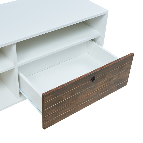 Comoda TV cu usa si sertar Vare 165x40x65 cm alb/efect nuc [en.casa]