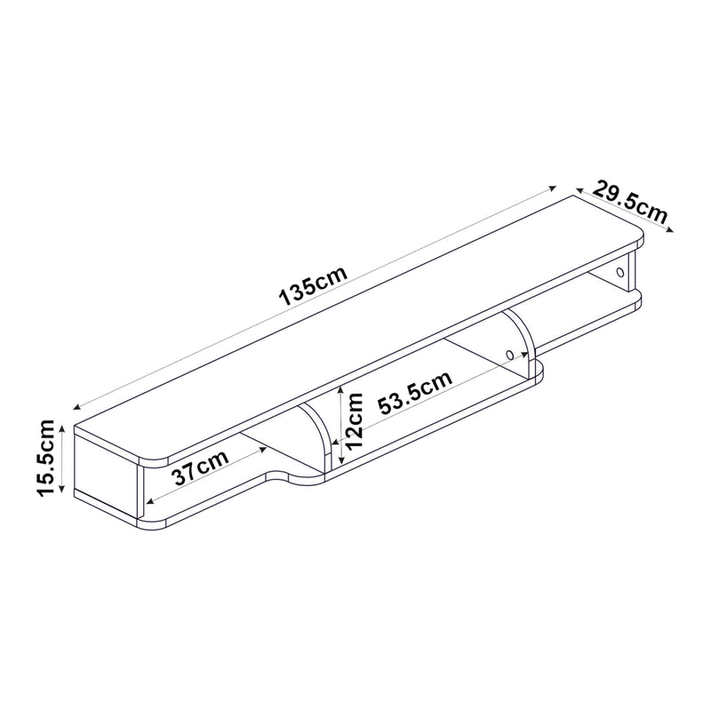Schiță cotată Suport TV de perete Aar 135x30x16 cm alb [en.casa]