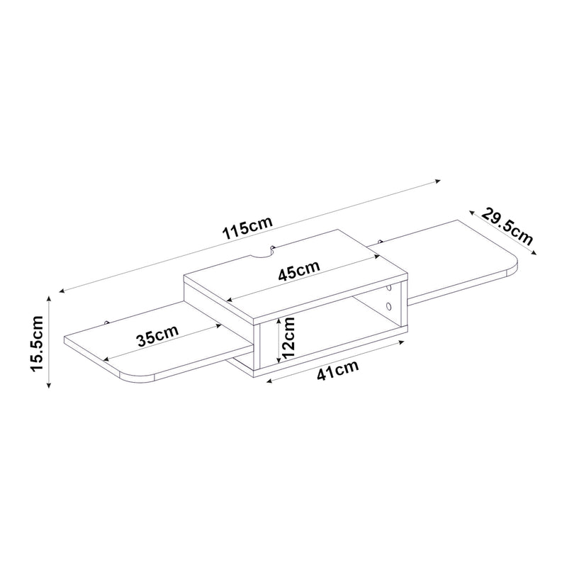 Schiță cotată Suport TV de perete Tar 115x30x16 cm alb [en.casa]