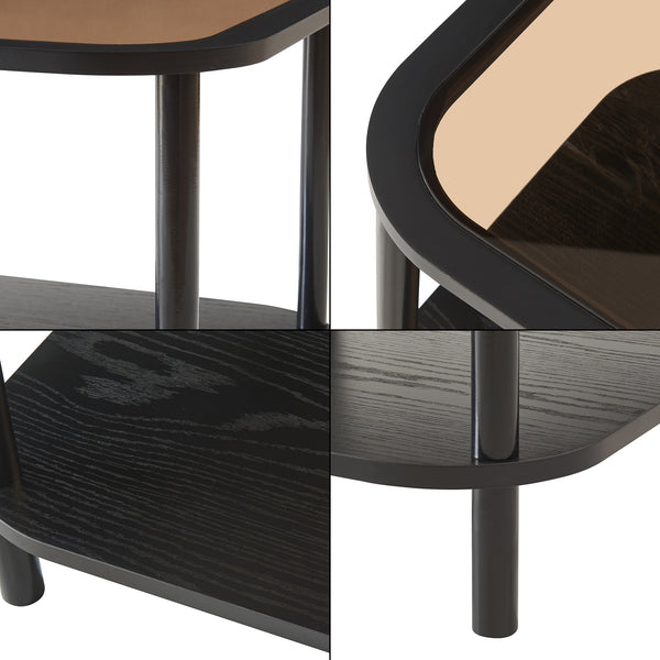 Masuta patrata Latama 51x51x45 cm bambus mdf sticla culoarea bronzului/negru [en.casa]