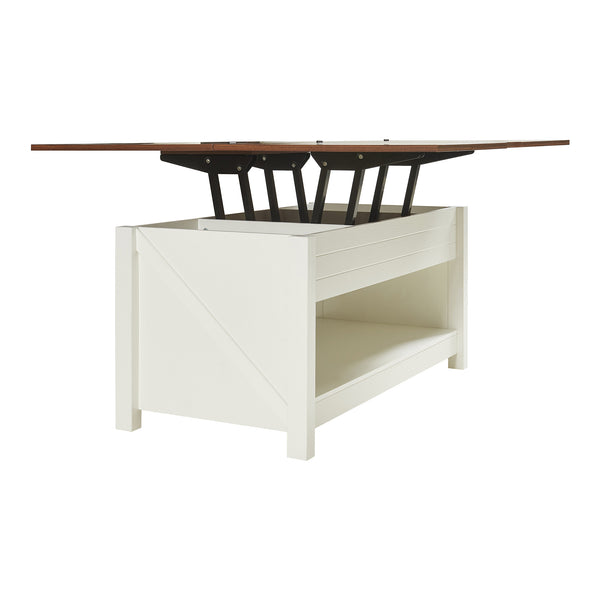 Masa cafea cu blat extesibil si ce se poate ridica Kasama 110x55x54 cm efect lemn nuc/alb [en.casa]