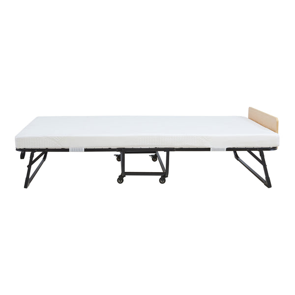 Pat pliabil cu saltea Lustendi 200x90 cm otel negru [en.casa]