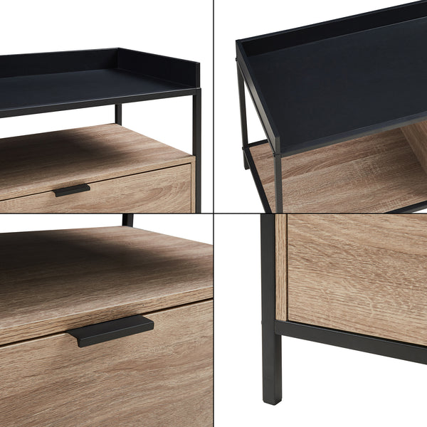 Comoda TV cu sertar Belana 119x40x53 cm negru/efect stejar [en.casa]