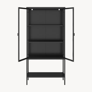 Vitrina Borshavisa 160x80x35 cm otel negru cu 2 usi si 1 raft [en.casa]