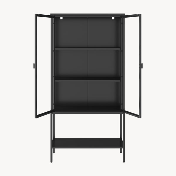 Vitrina Borshavisa 160x80x35 cm otel negru cu 2 usi si 1 raft [en.casa]