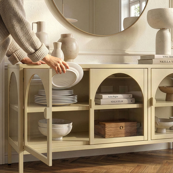 Vitrina cu 3 usi sticla Klippestad 118x35x55 cm camel [en.casa]