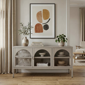 Vitrina cu 3 usi sticla Klippestad 118x35x55 cm gri cald [en.casa]