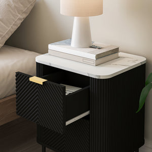 Set 2 buc noptiera cu sertare Olvehok 55x52x38 cm albmarmorat/negru [en.casa]