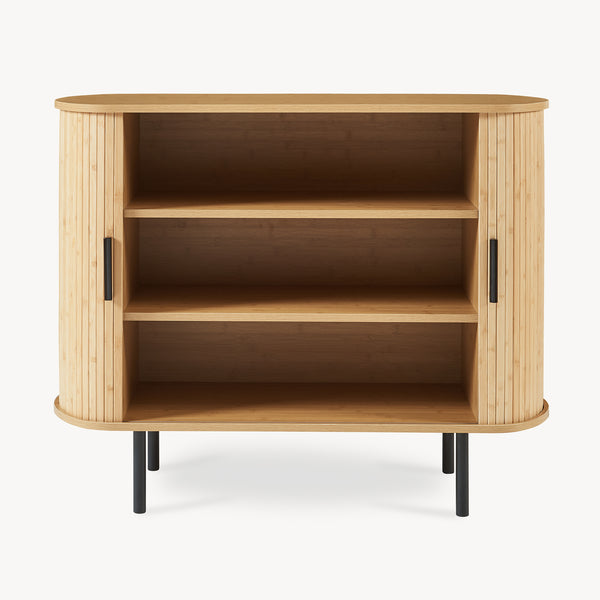 Dulap cu 2 usi glisante pt pantofi Tvedestrand 100x40x80 cm mdf/bambus/metal natur/negru [en.casa]
