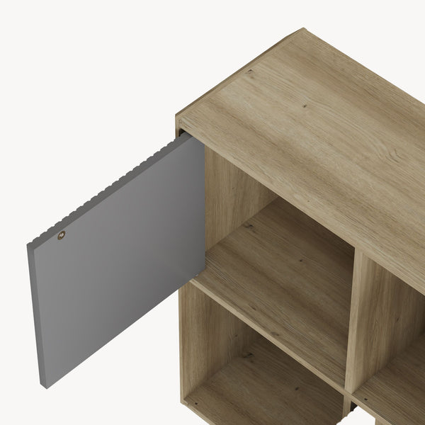 Comoda cu 3 usi si 3 rafturi Trömi 75x120x30 cm efect stejar/gri [en.casa]