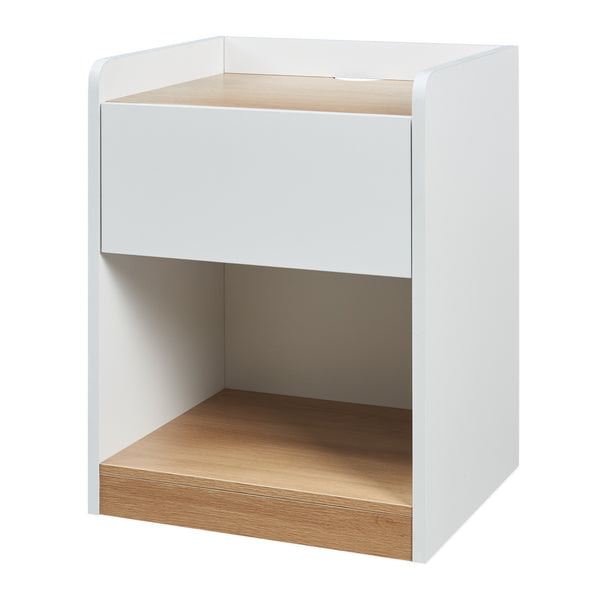 Noptiera cu sertar Kuorshare 55x42x37 cm alb/efect stejar [en.casa]