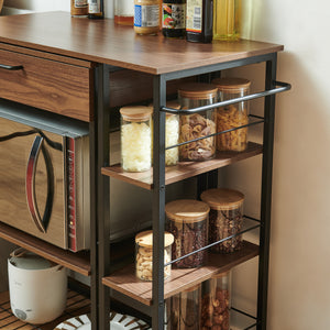 Sistem raft extensibil pe roti cu blat de lucru rotativ Kirhuskyna 130x40x85 cm negru/efect lemn nuc [en.casa]