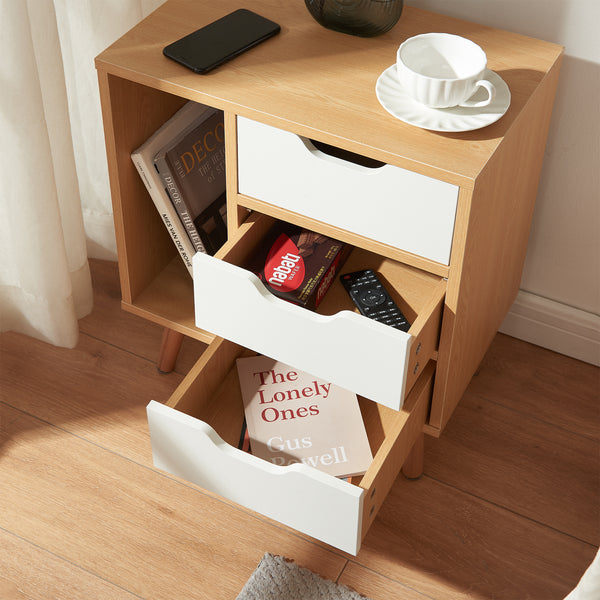 Noptiera Bordkak 55x48x30 cm efect stejar/alb [en.casa]