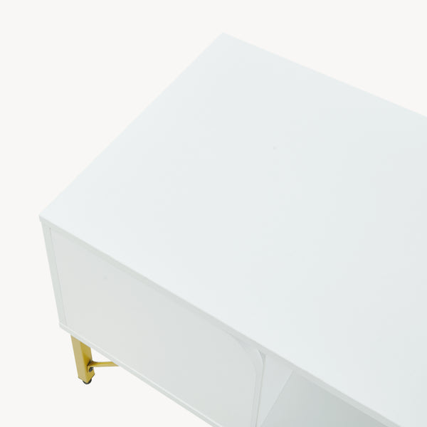 Masuta cafea cu usa si spatiu depozitare Reyri 80x45x42 cm alb/auriu [en.casa]