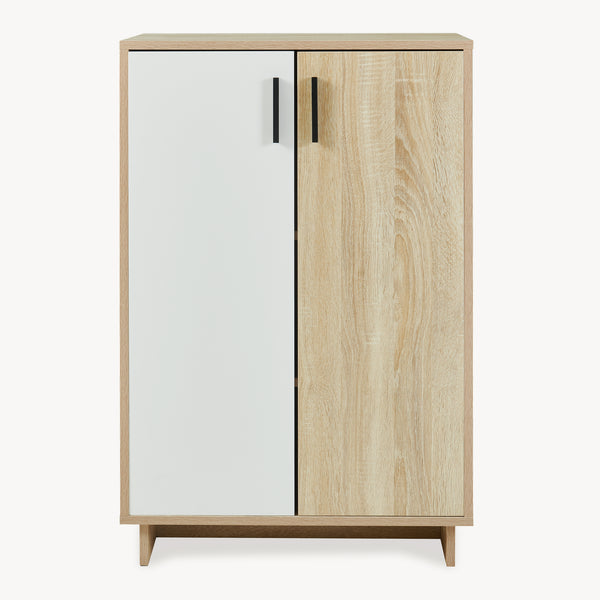 Dulap pantofi cu 2 usi bicolor Kenta 90x60x35 cm efect stejar Sonoma/alb [en.casa]