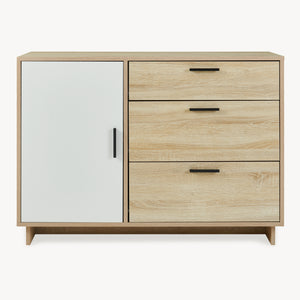 Comoda cu 3 sertare si 1 usa Kenta 100x35x72 cm stejar decor Sonoma/alb [en.casa]