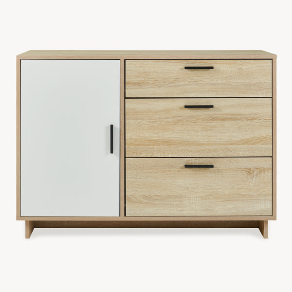 Comoda cu 3 sertare si 1 usa Kenta 100x35x72 cm stejar decor Sonoma/alb [en.casa]
