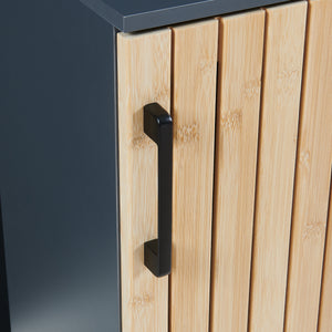 Dulap midi baie cu front din bambus si 3 spatii interioare Svanes 90x30x30 cm gri inchis/natur [en.casa]