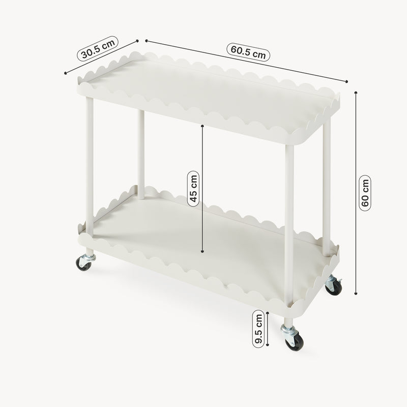 Schiță cotată Carucior servire la masa cu 2 nivele si margine inaltata ondulata Bolmanralu 60x60x30 cm otel/pal gri [en.casa]