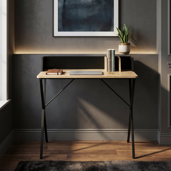 Birou Kappespoo 84x80x50 cm Negru/Aspect stejar [en.casa]