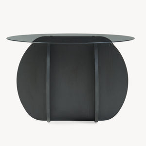 Masă de cafea Karhuvandi cu blat de sticlă Ø70x40 cm Negru/Gri [en.casa]