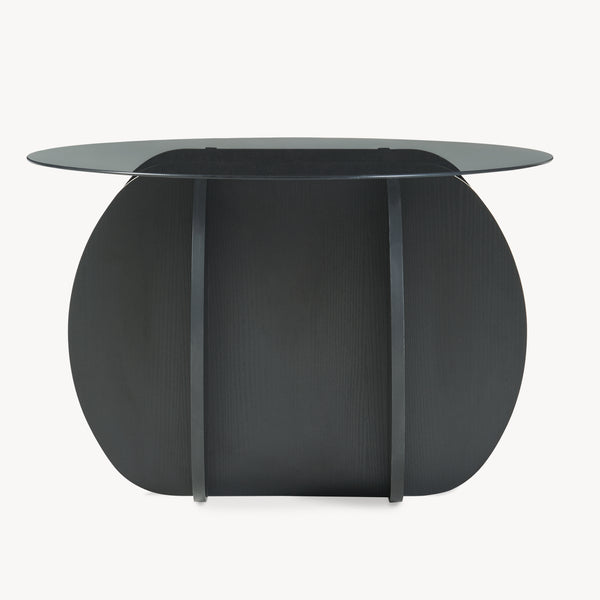 Masă de cafea Karhuvandi cu blat de sticlă Ø70x40 cm Negru/Gri [en.casa]