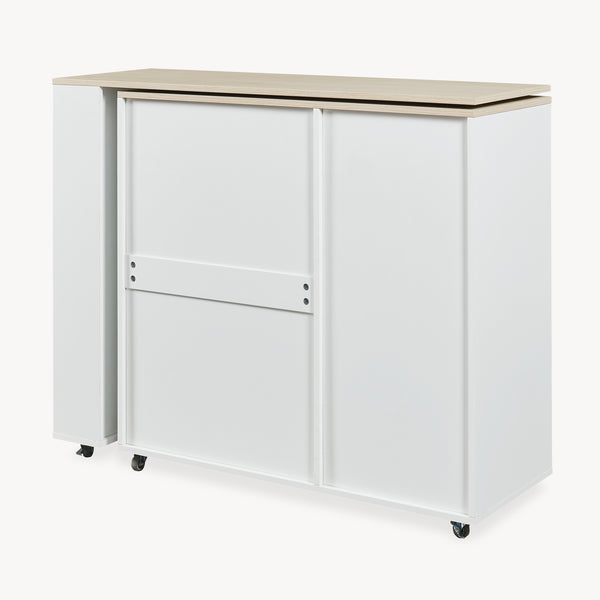 Insulă de bucătărie pe roți cu blat de lucru rotativ Kudebola 115x40x94 cm aspect stejar/alb [en.casa]
