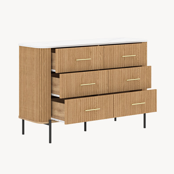 Comodă Kokunse cu 6 sertare 120x42x78 cm aspect stejar [en.casa]