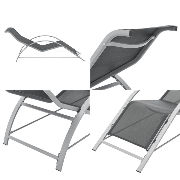 Set mobilier gradina Binetto 2 sezlonguri 1 masa gri/negru [en.casa]